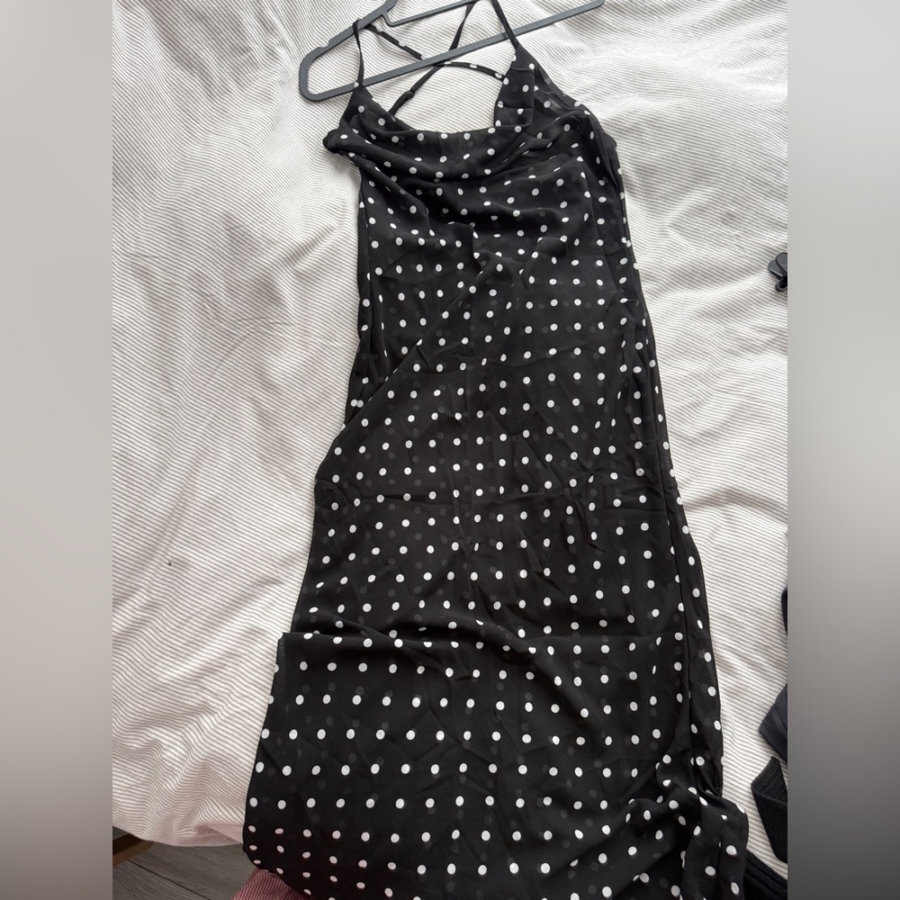 SHEIN Black and White Polka Dot Backless Dress